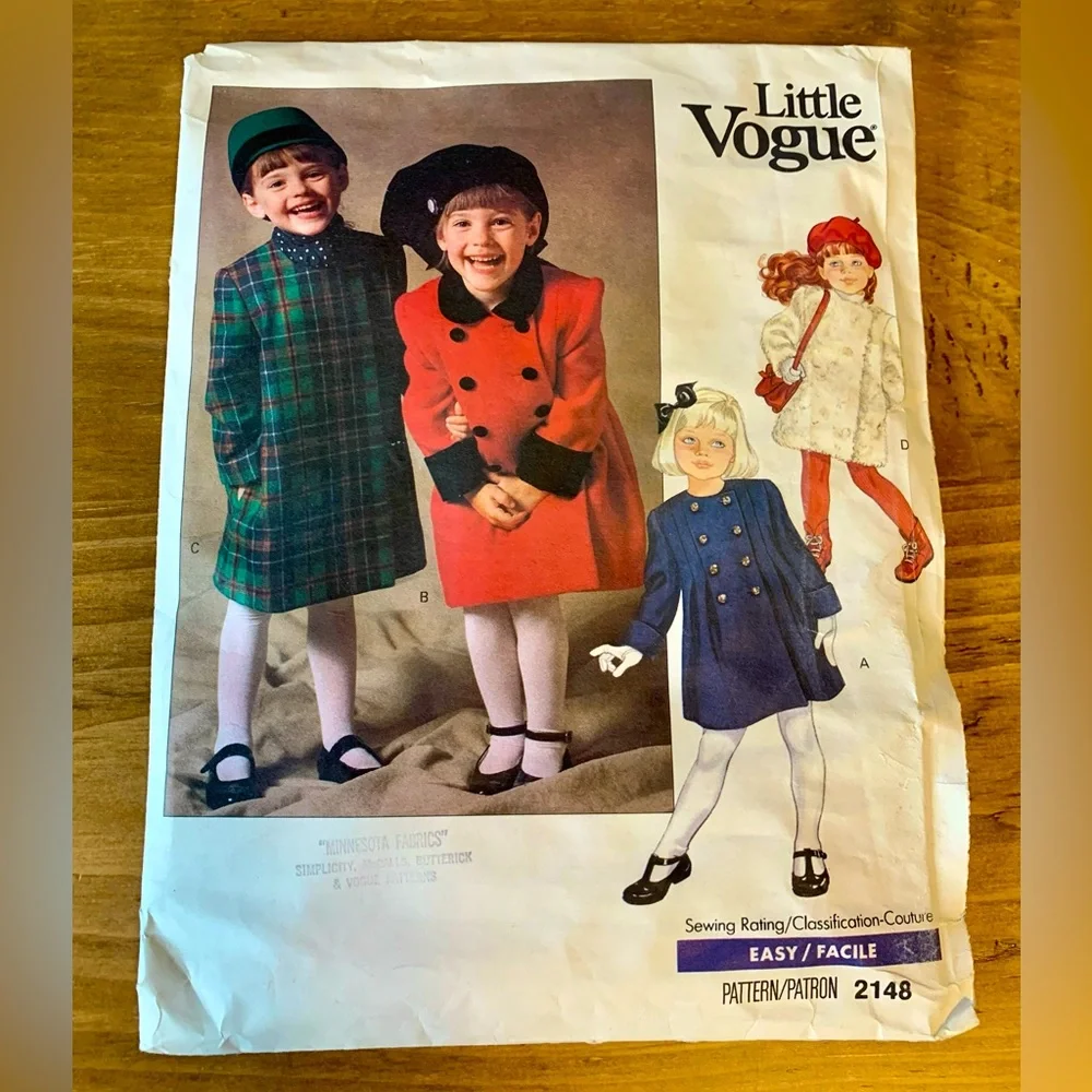 Little Vogue Sewing Pattern #2148 Loose Fitting Coat Jacket Vintage Size 6X